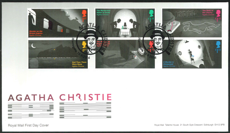 2016 - Agatha Christie, First Day Cover, Harrogate Postmark